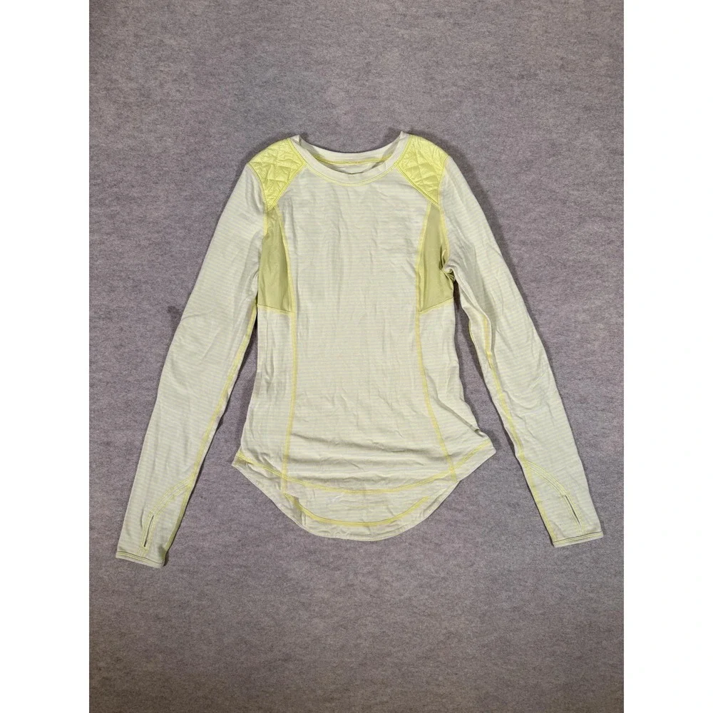 Lululemon Long Sleeve Shirt Womens 4 Yellow Stripe Quilted Run Athletic LW3791S